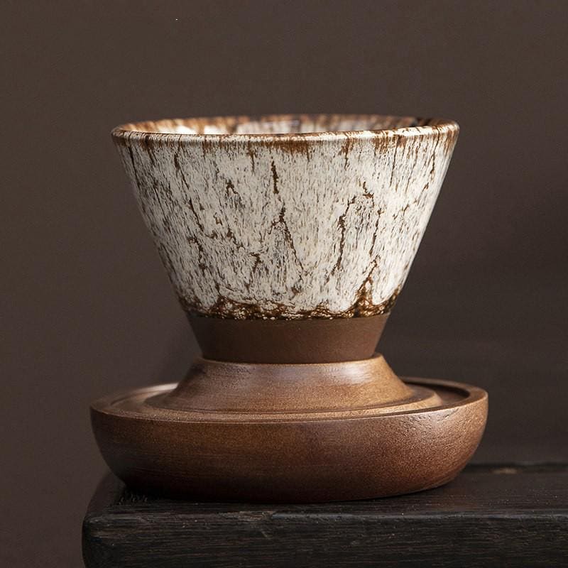 Handcrafted Ceramic Coffee Cup Walnut Base Travel Case