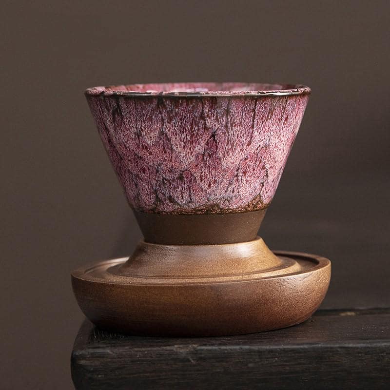 Handcrafted Ceramic Coffee Cup Walnut Base Travel Case