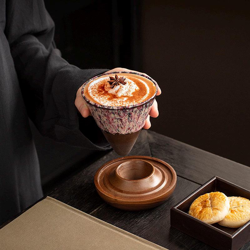 Handcrafted Ceramic Coffee Cup Walnut Base Travel Case