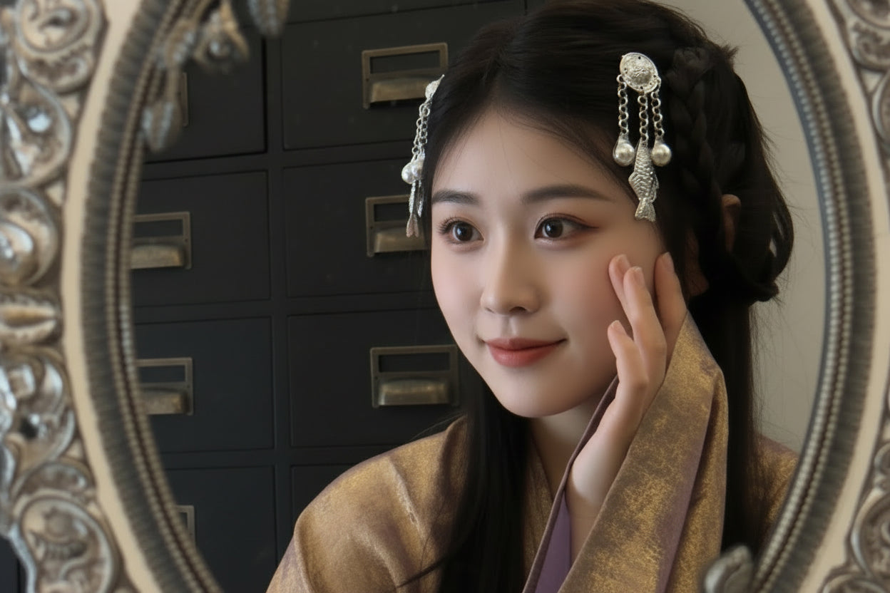 Ethnic Miao Silver Fish Bell Tassel Hair Clip | Oriental Hanfu Dangle Hair Barrette