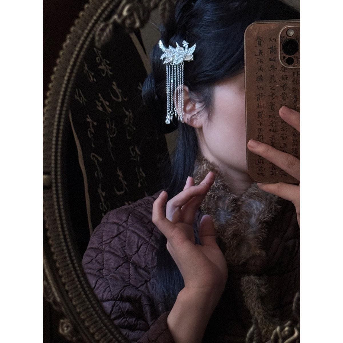 Handmade Boho Hair Stick Tassel Antique Silver