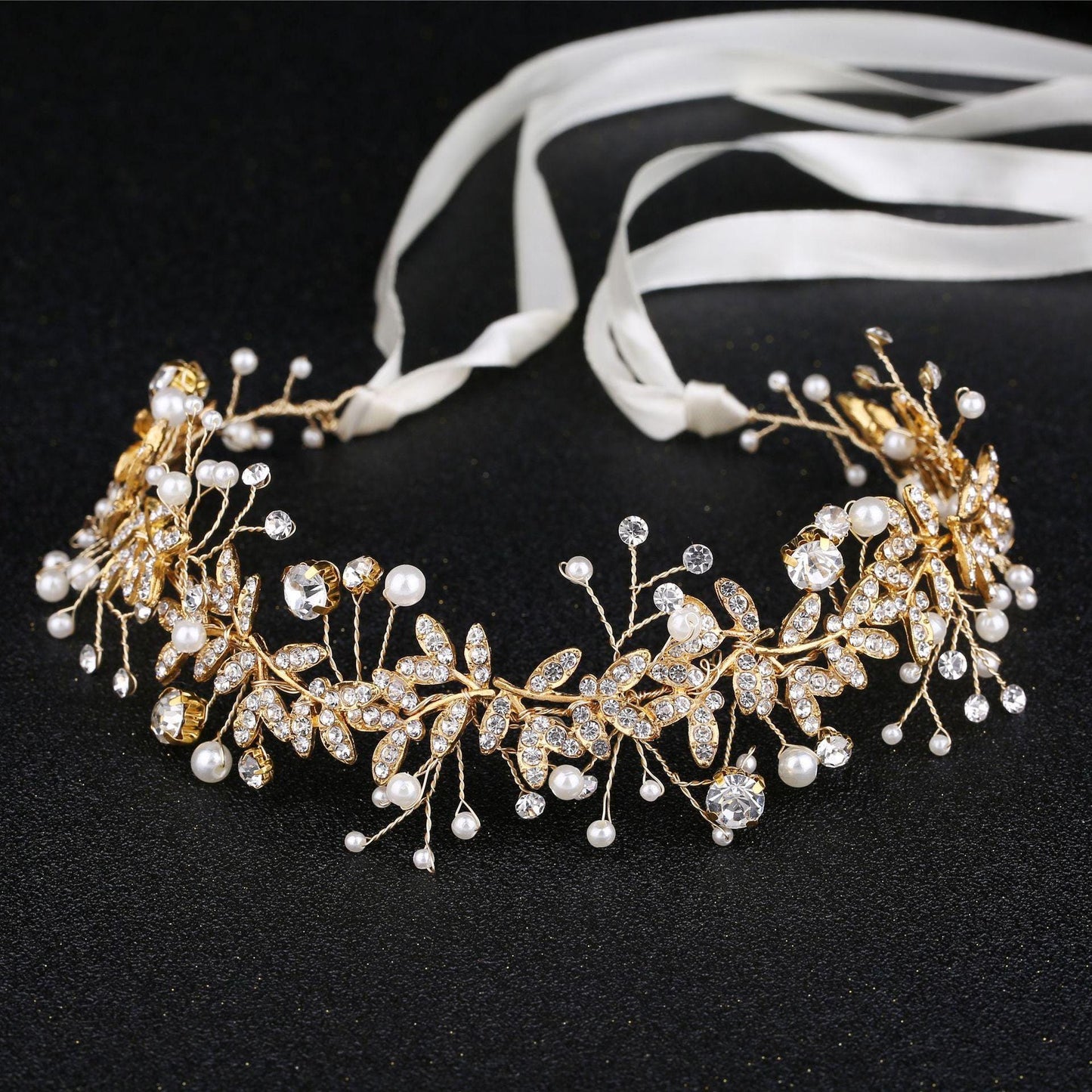 Crystal Pearl Bridal Hair Vine Handmade
