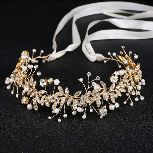 Crystal Pearl Bridal Hair Vine Handmade
