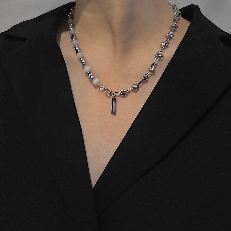 Minimalist Silver Bar Cuban Link Chain Necklace