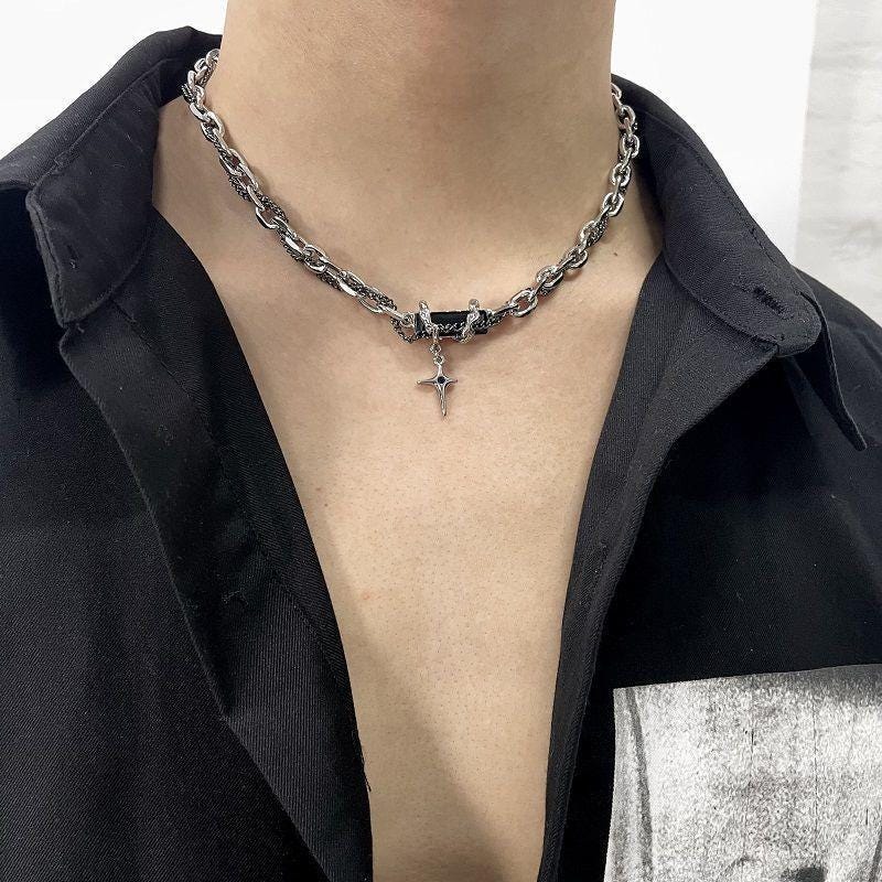 Minimalist Silver Bar Cuban Link Chain Necklace