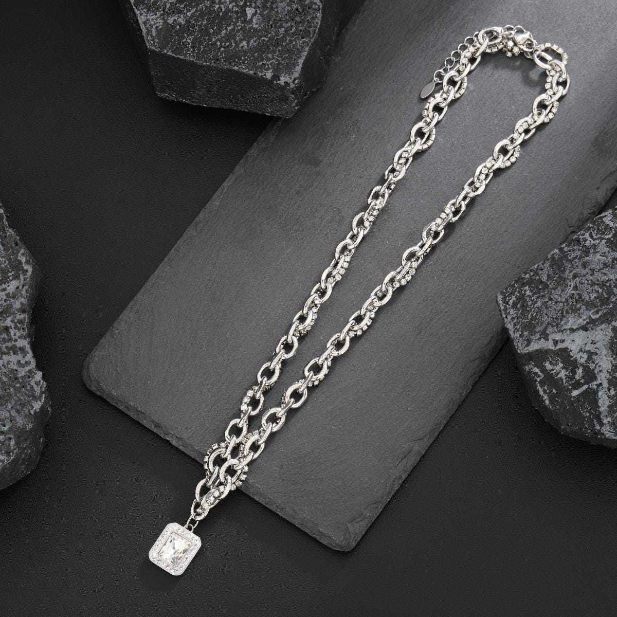Minimalist Silver Bar Cuban Link Chain Necklace