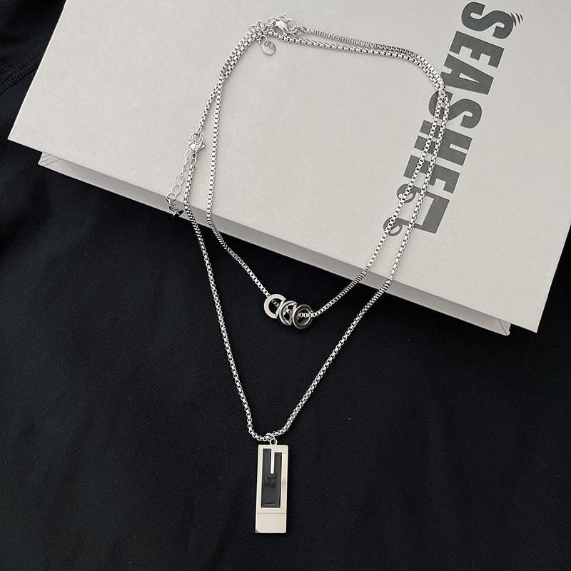 Minimalist Silver Bar Cuban Link Chain Necklace
