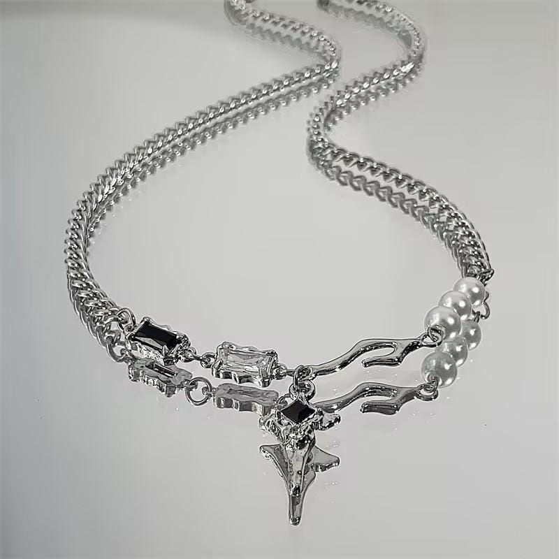 Minimalist Silver Bar Cuban Link Chain Necklace