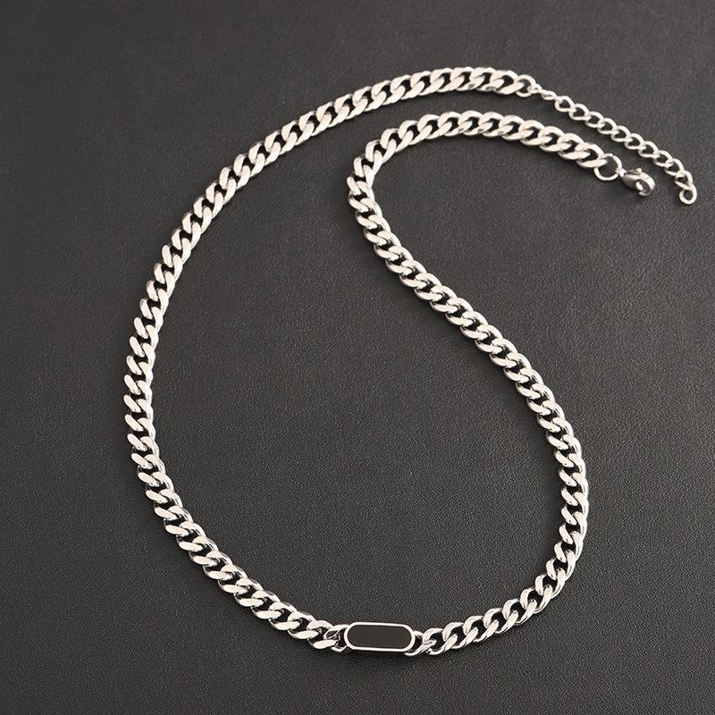 Minimalist Silver Bar Cuban Link Chain Necklace