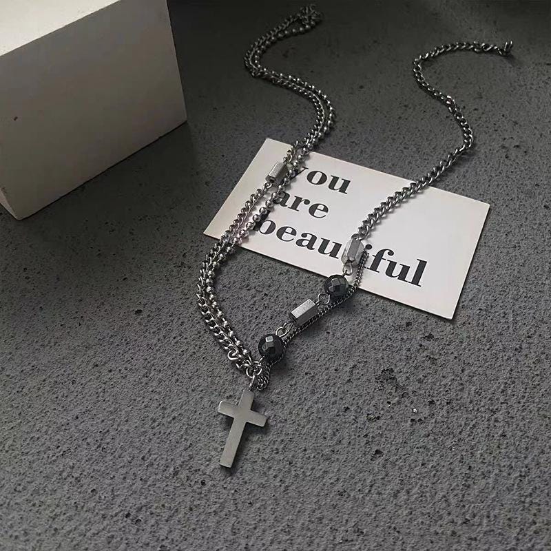 Minimalist Silver Bar Cuban Link Chain Necklace