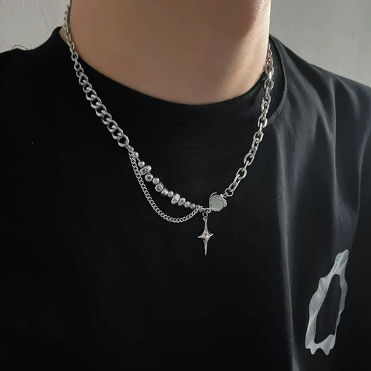 Minimalist Silver Bar Cuban Link Chain Necklace
