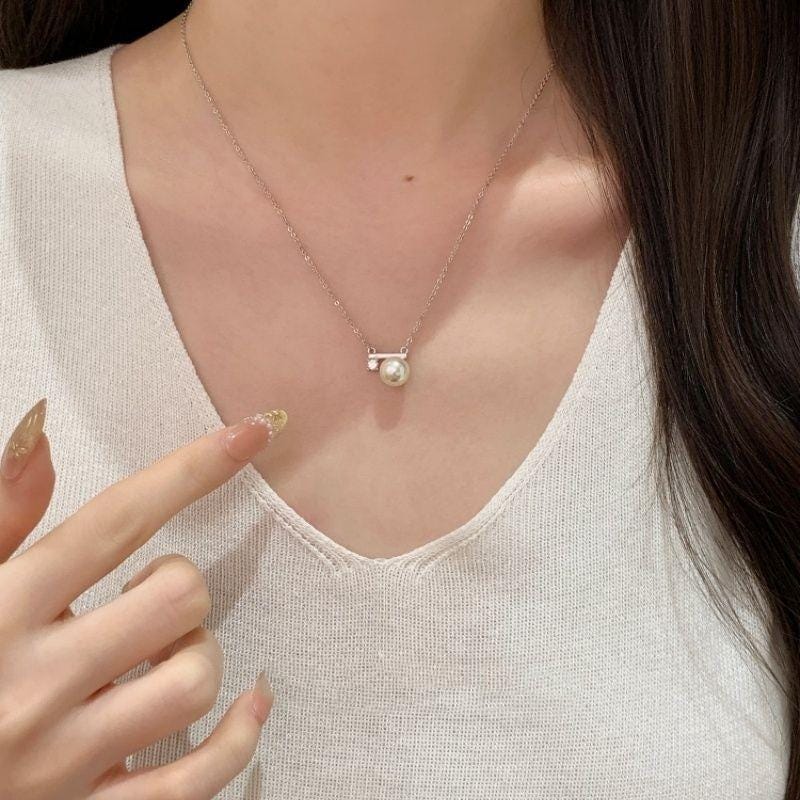 Dainty Pearl and Zircon Bar Layered Necklace