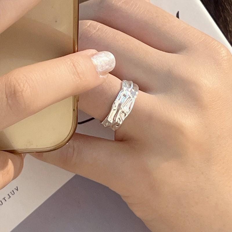 S925 Sterling Silver Adjustable Feather Ring