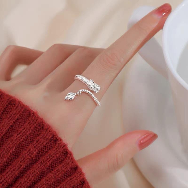 S925 Sterling Silver Boho Leaf Statement Ring