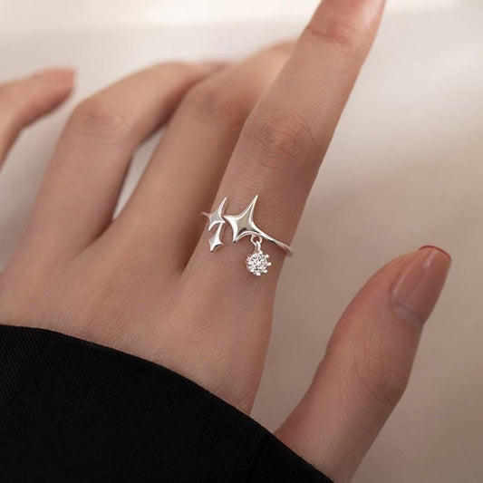 S925 Sterling Silver Adjustable Star Charm Ring