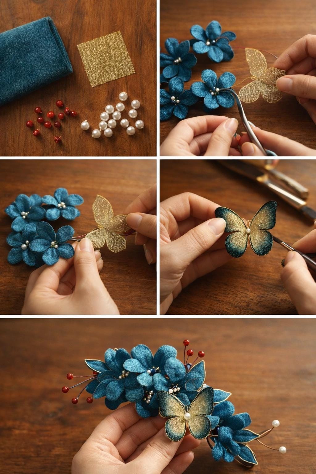 Velvet Flower Butterfly Hair Clip Handmade