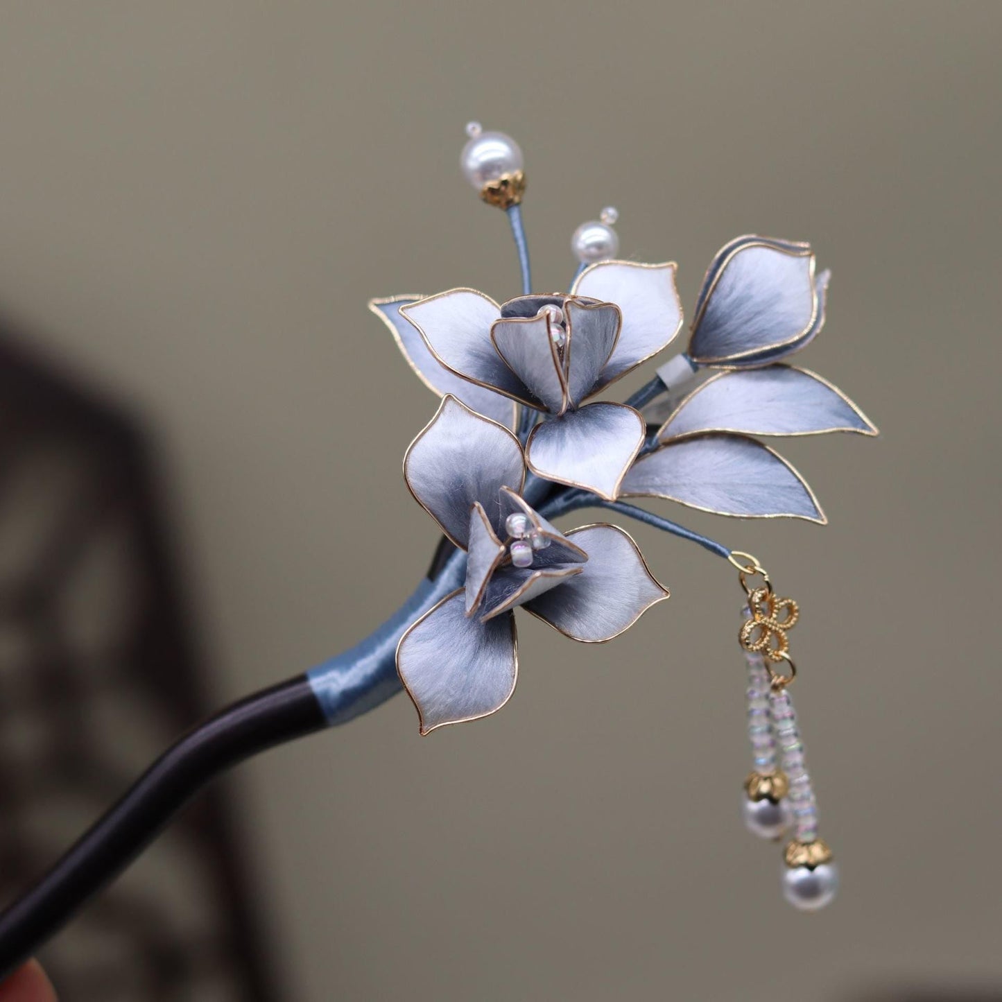 Silk Flower Hair Stick Handmade Tassel