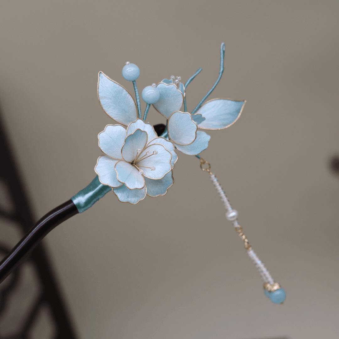 Silk Flower Hair Stick Handmade Tassel