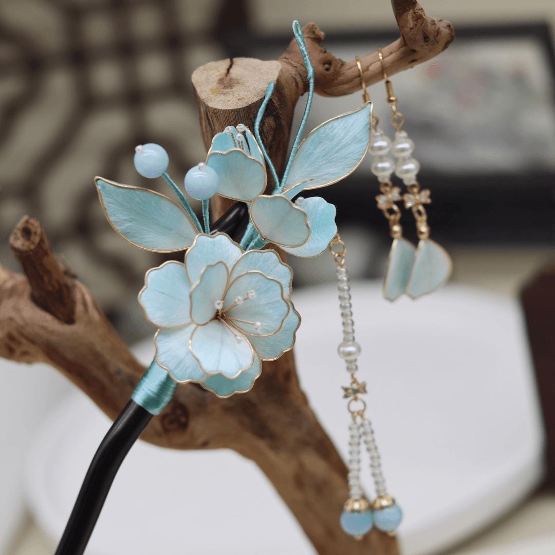 Silk Flower Hair Stick Handmade Tassel