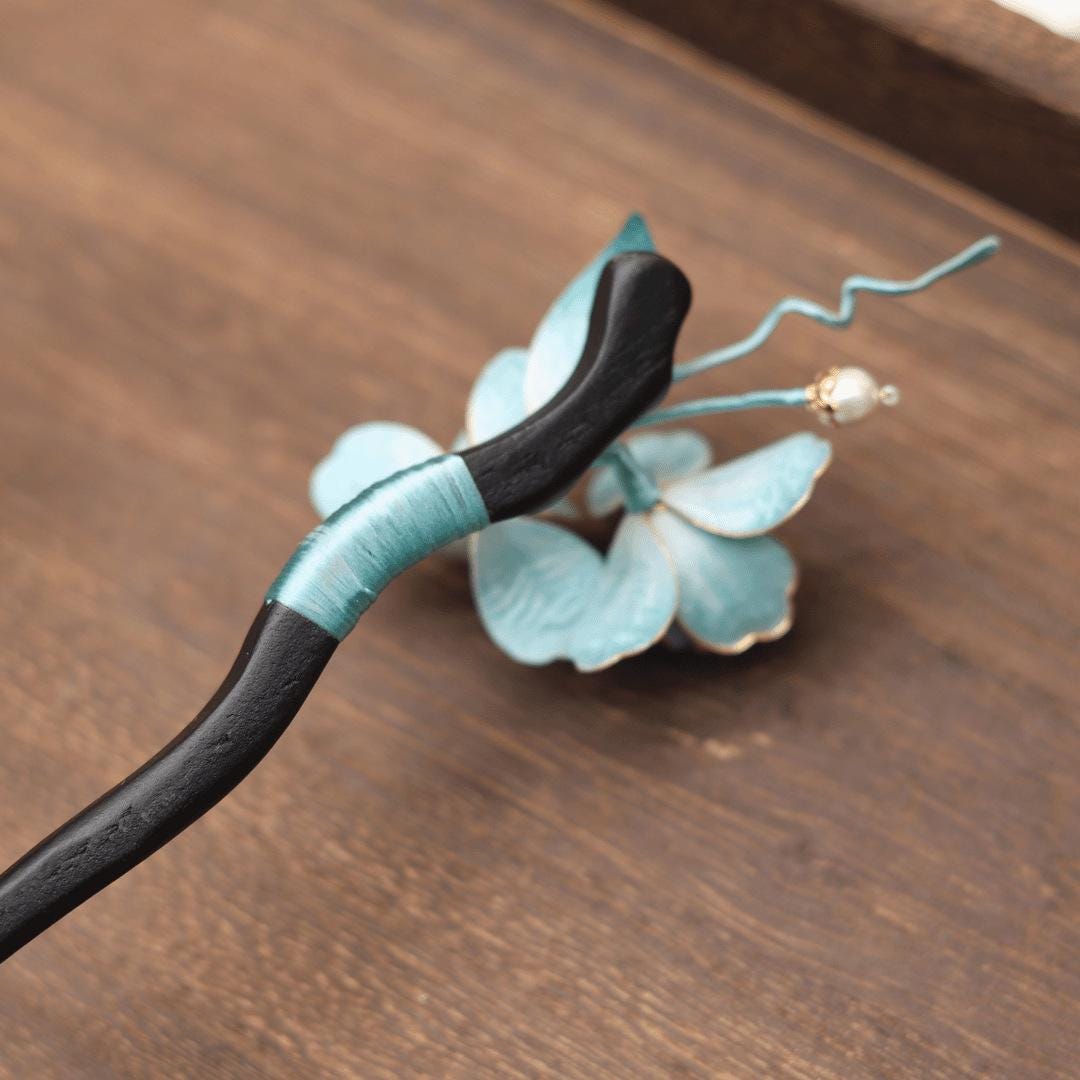 Silk Flower Hair Stick Handmade Tassel