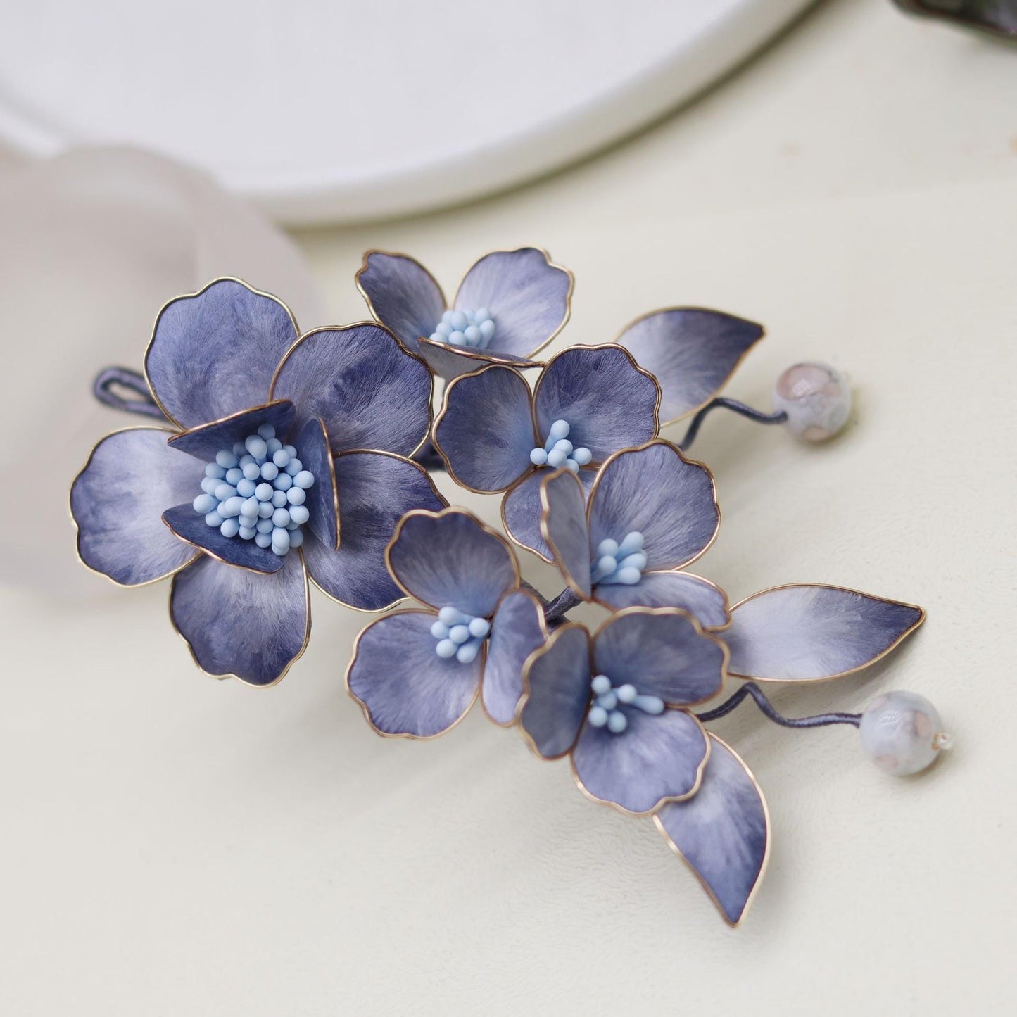 Silk Flower Hair Stick Handmade Tassel