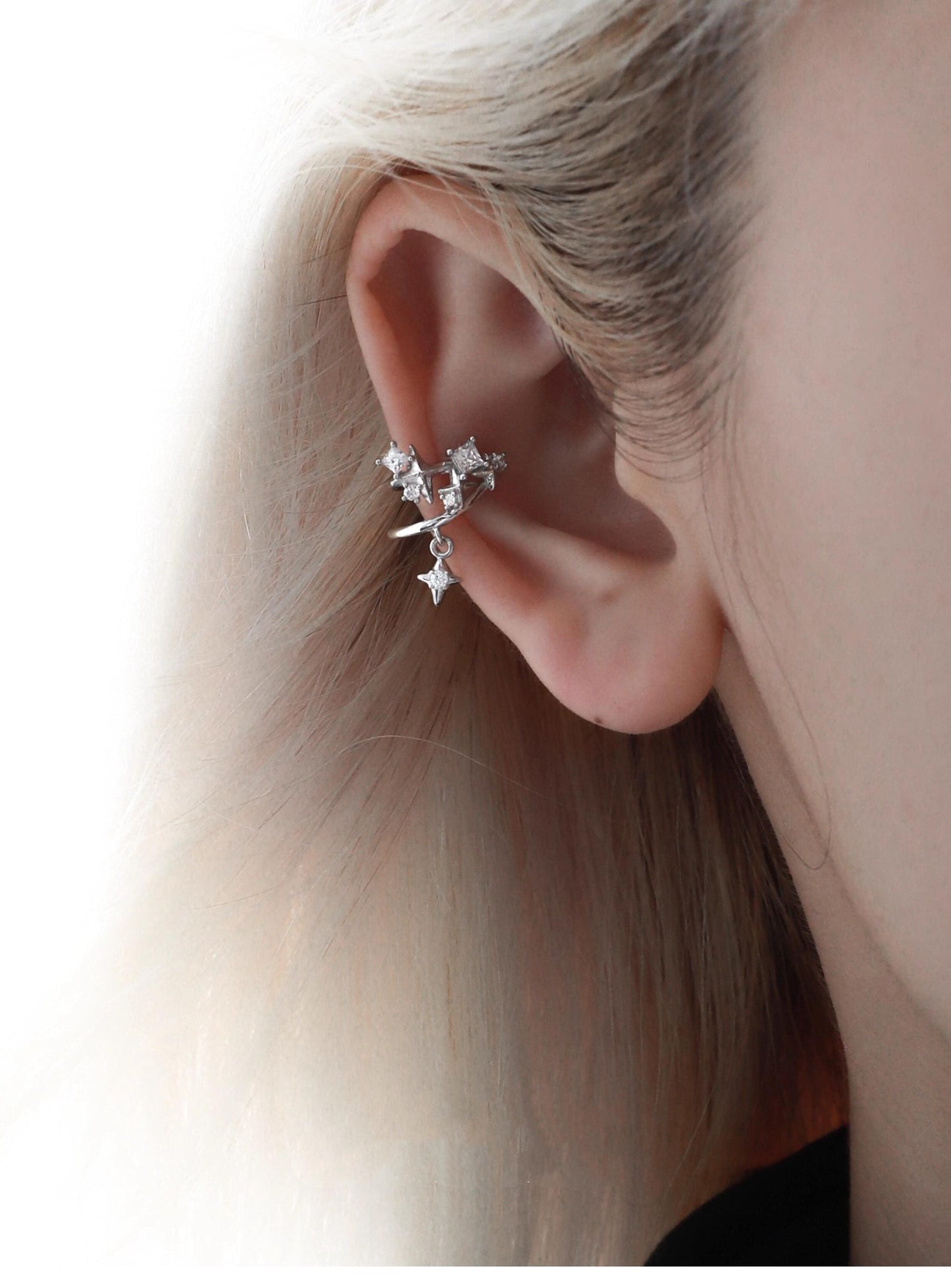 Gothic Winged Moon Chain Hoop Earring