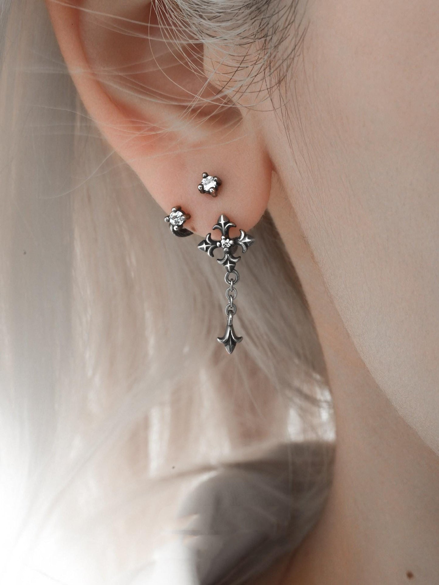 Gothic Winged Moon Chain Hoop Earring