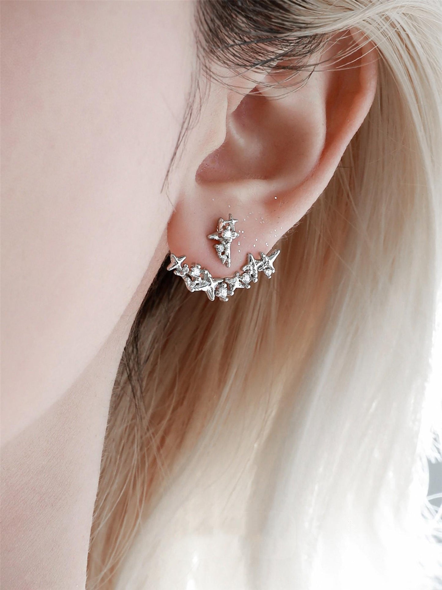Gothic Winged Moon Chain Hoop Earring