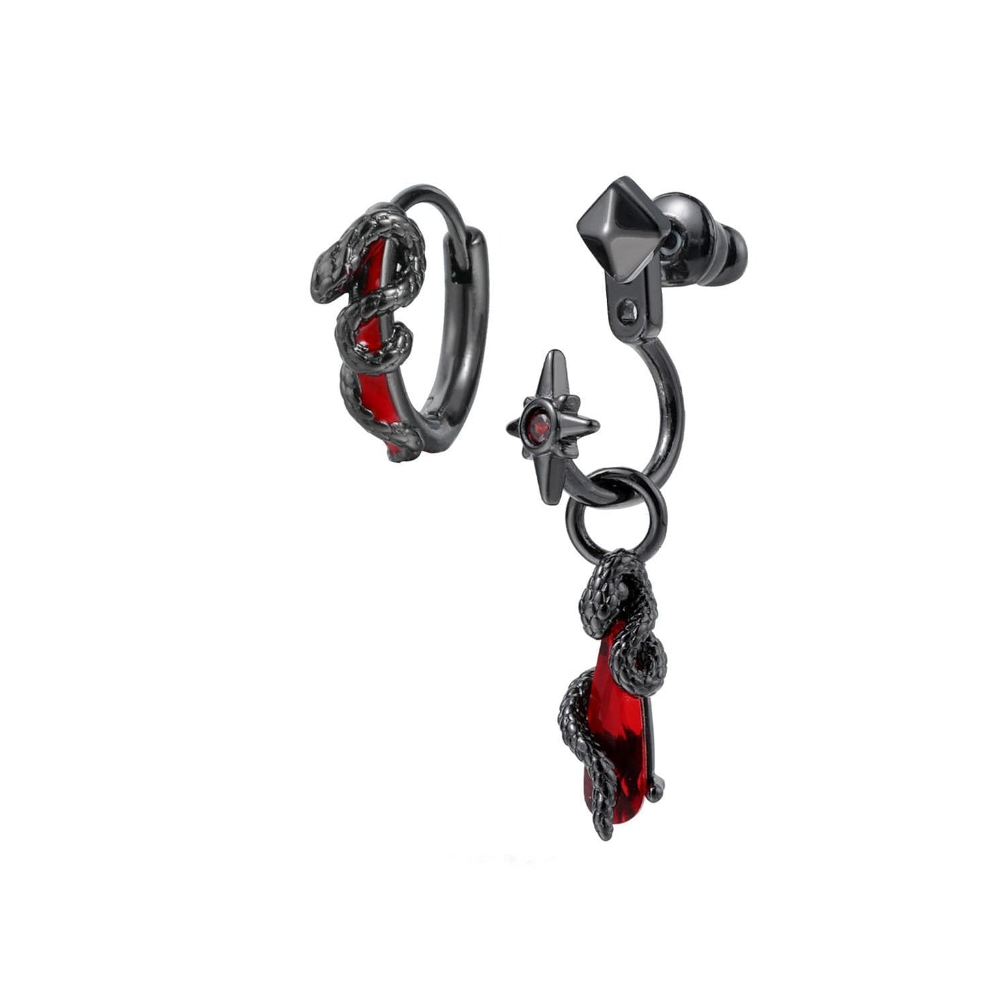 Gothic Winged Moon Chain Hoop Earring