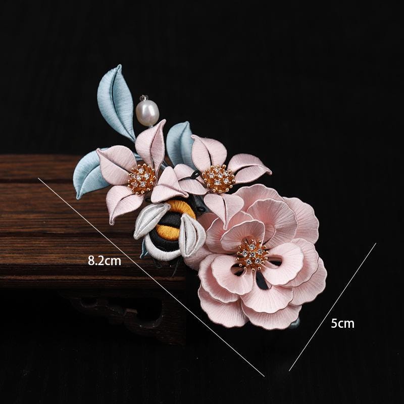 Handmade Silk Flower Hair Clip Pearl Bee Hairpin