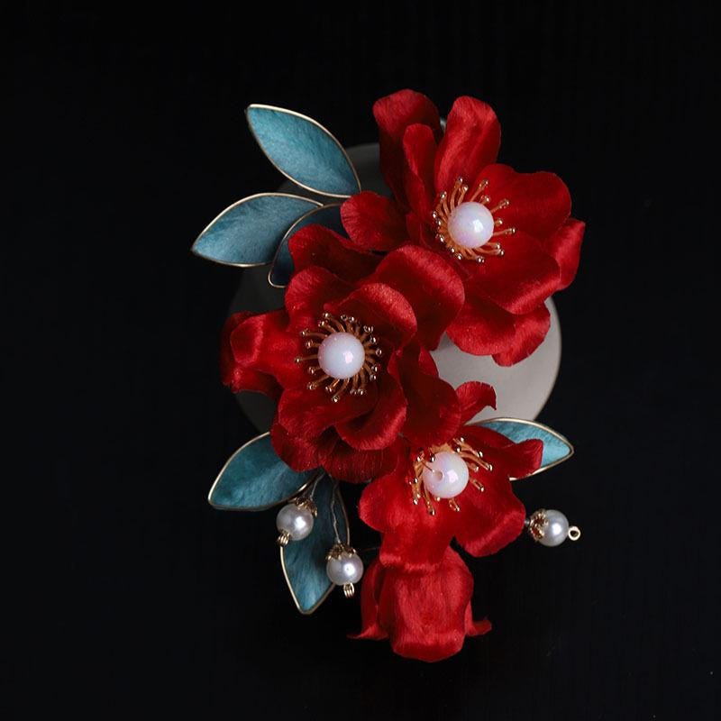 Handmade Silk Flower Hair Clip Pearl Bee Hairpin