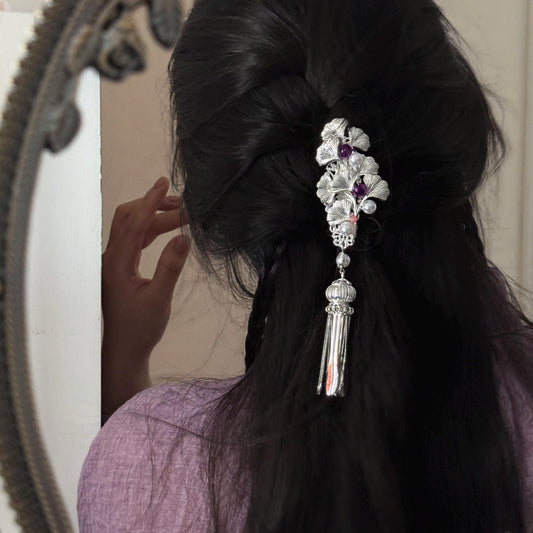 Handmade Boho Hair Stick Tassel Antique Silver