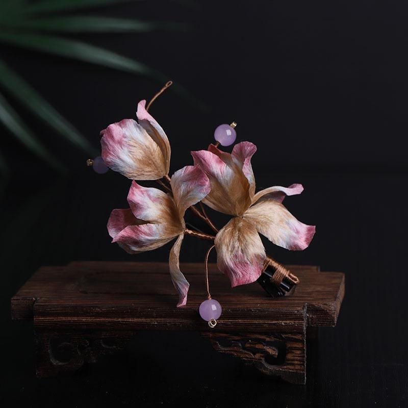 Handmade Silk Flower Hair Clip Traditional Chinese Hair Accessory