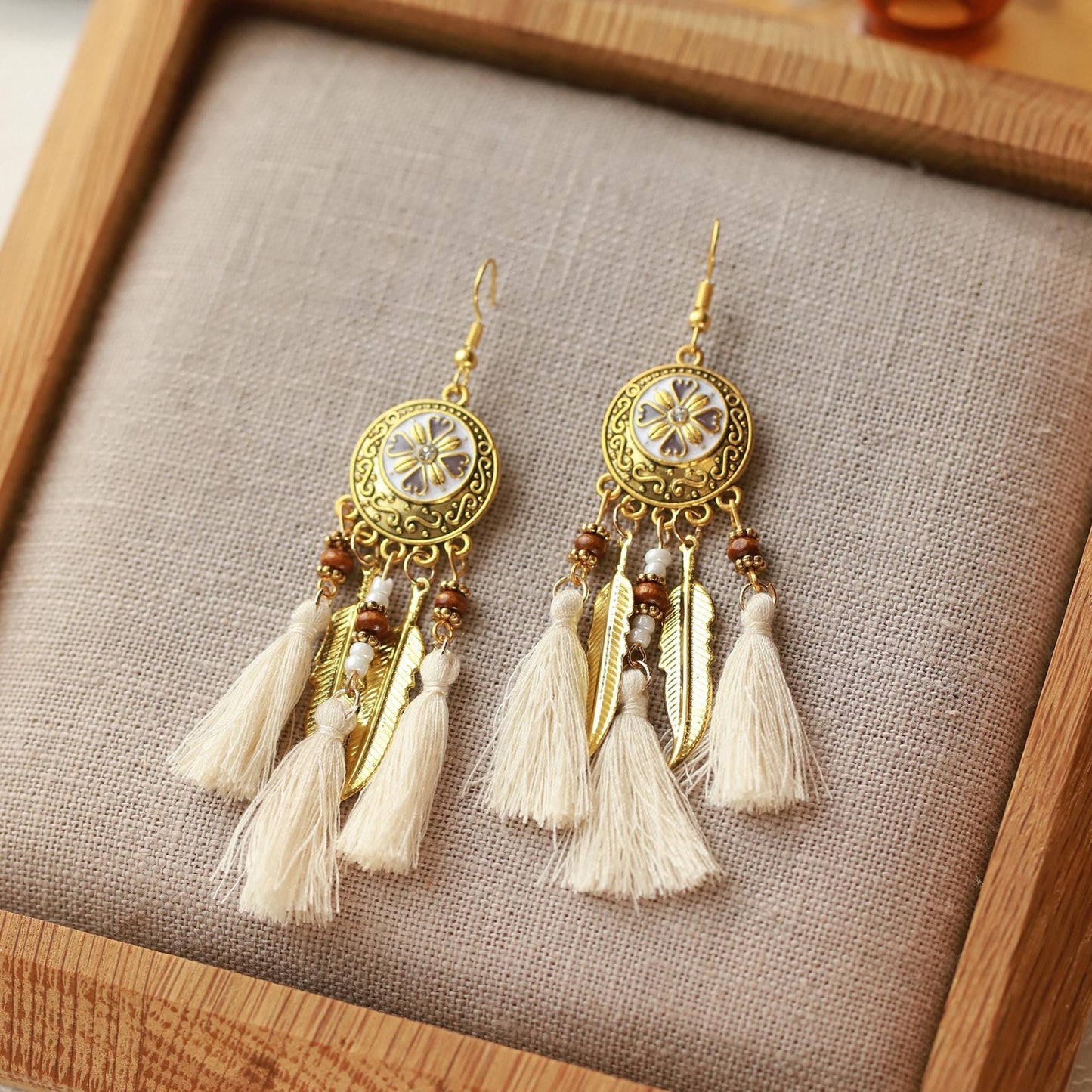 Boho Tassel Drop Earrings Handmade Gold