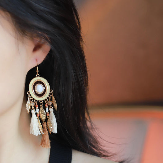 Boho Tassel Drop Earrings Handmade Gold