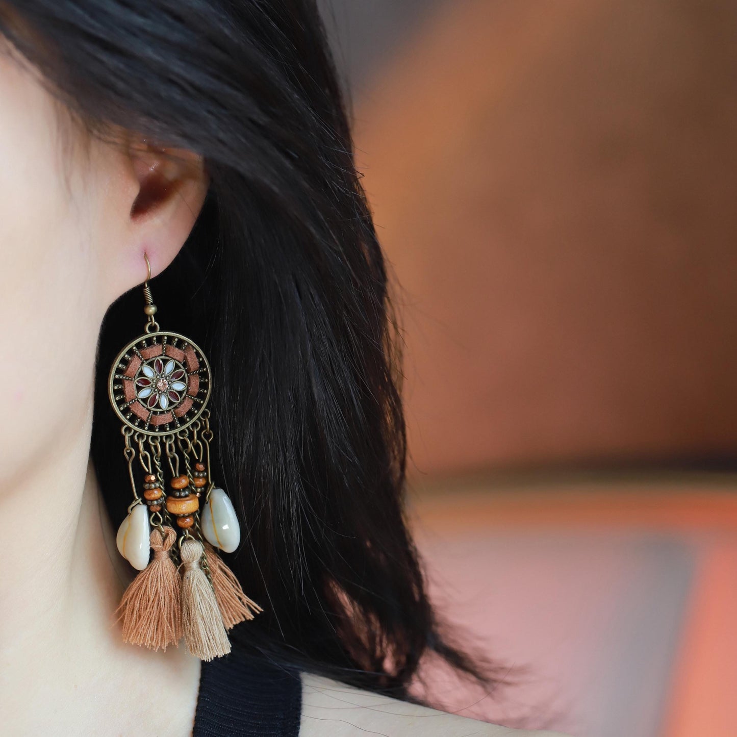 Boho Tassel Drop Earrings Handmade Gold