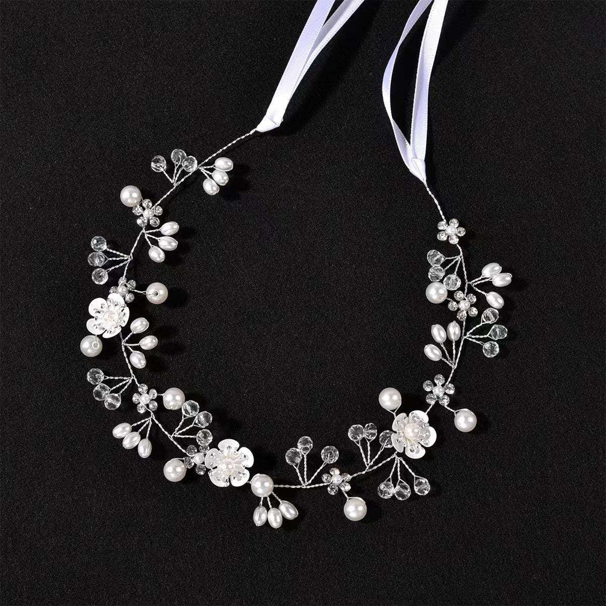 Crystal Pearl Bridal Hair Vine Handmade