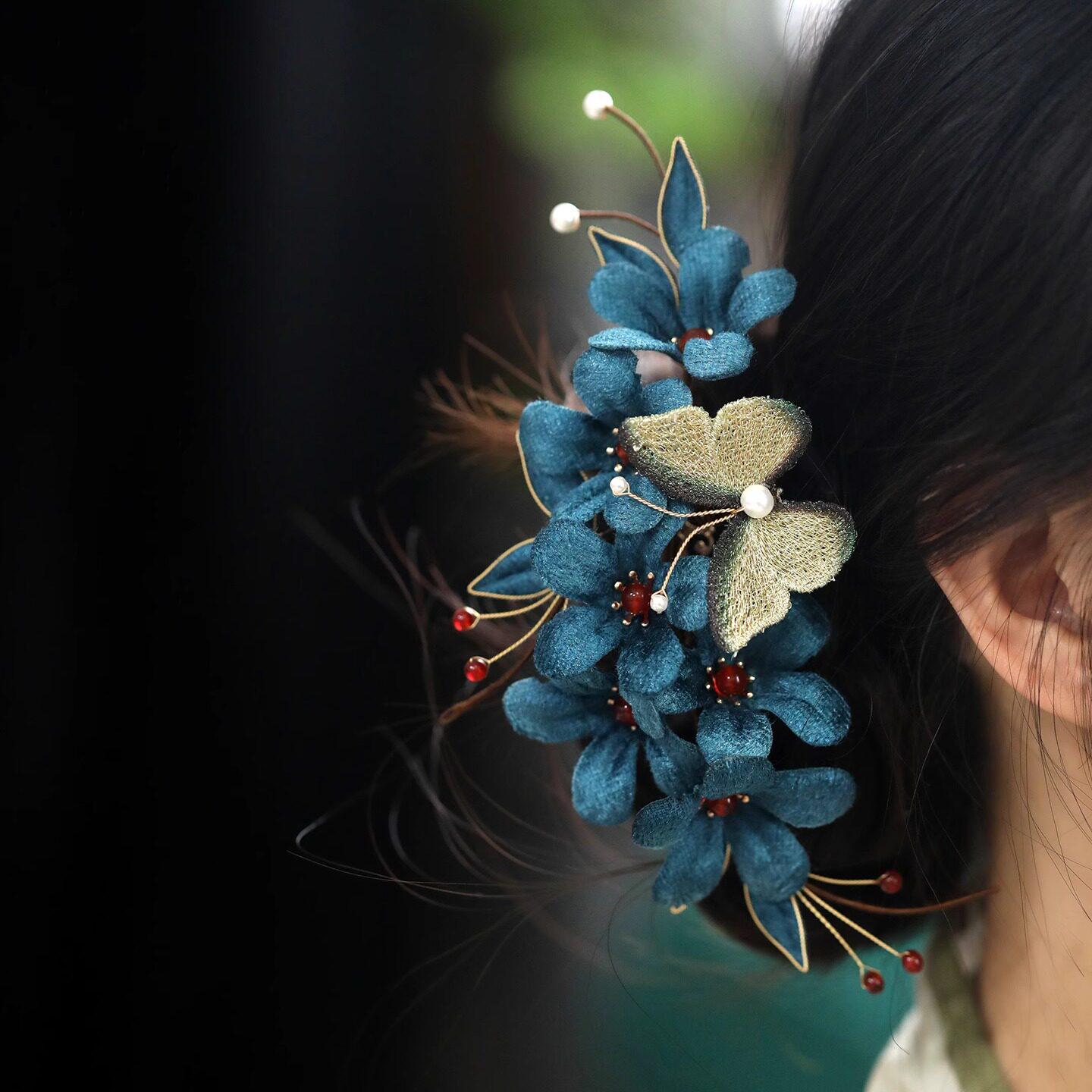 Velvet Flower Butterfly Hair Clip Handmade