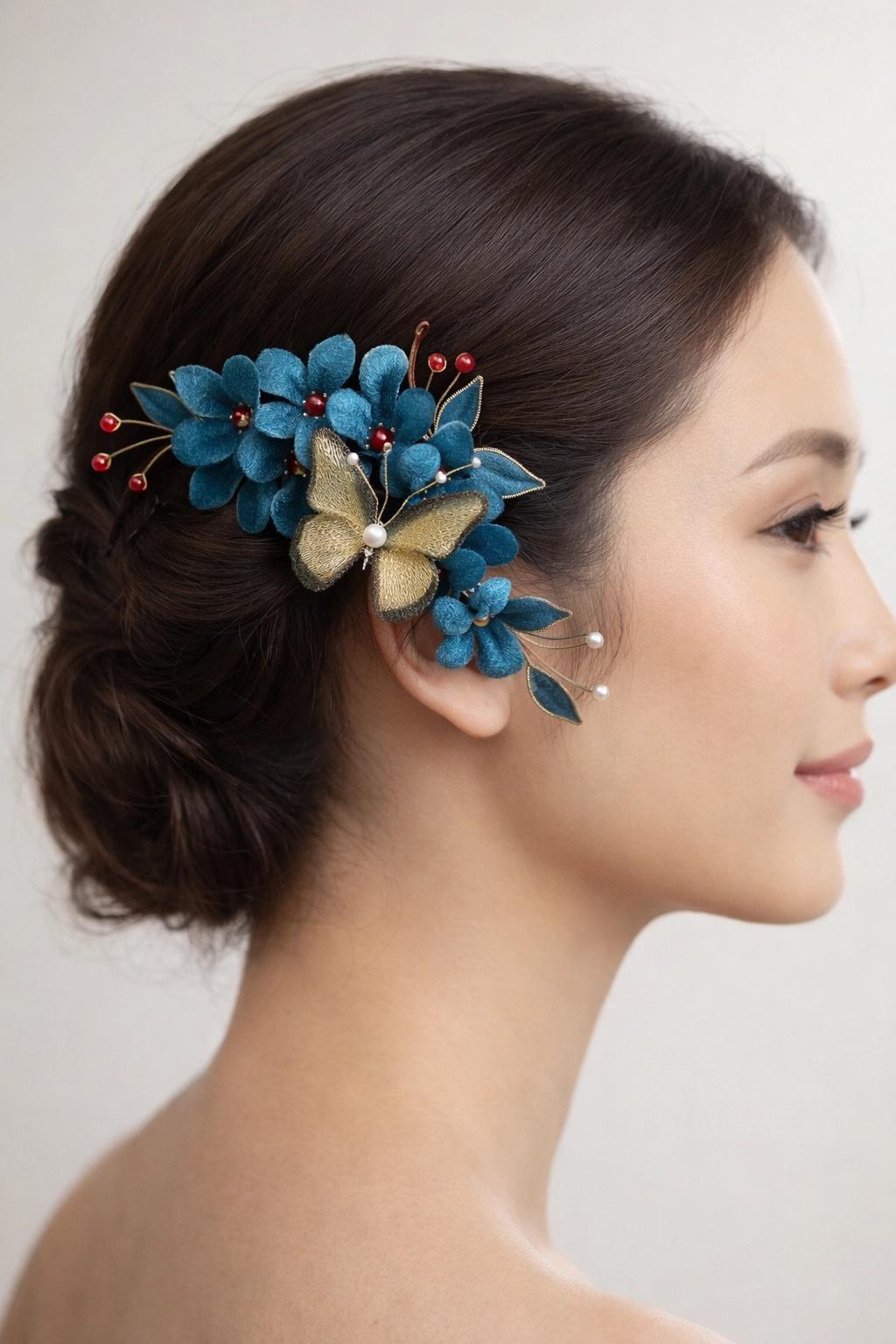 Velvet Flower Butterfly Hair Clip Handmade