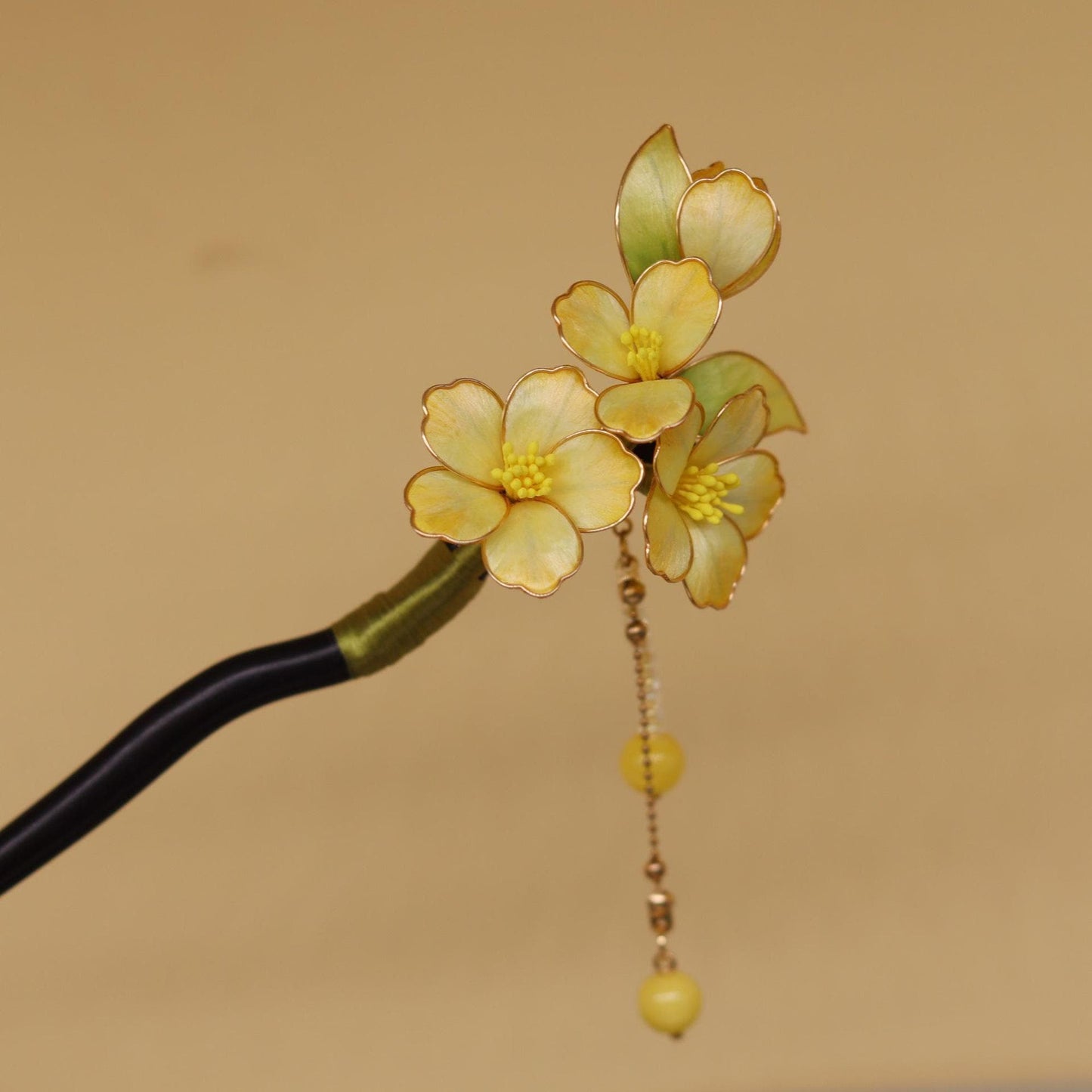 Silk Flower Hair Stick Handmade Tassel