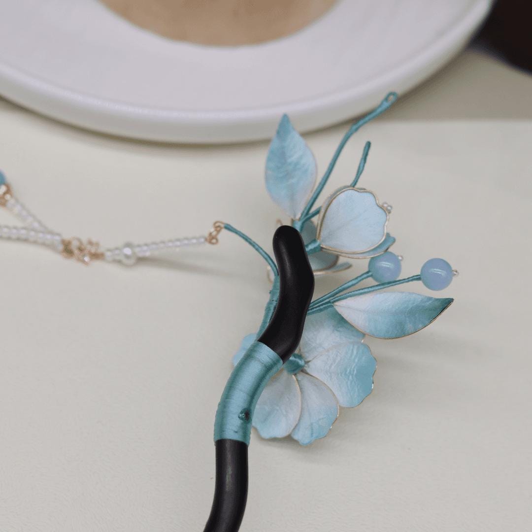 Silk Flower Hair Stick Handmade Tassel