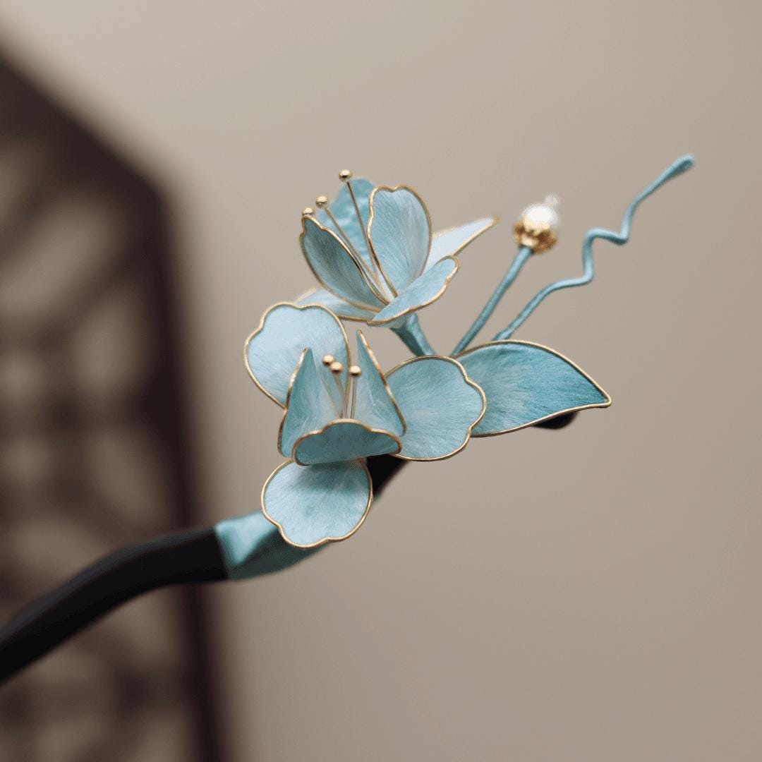 Silk Flower Hair Stick Handmade Tassel