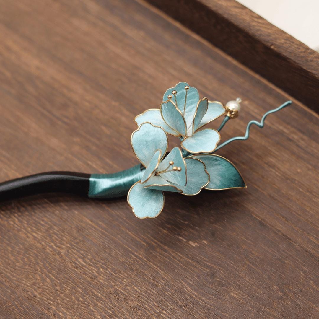 Silk Flower Hair Stick Handmade Tassel