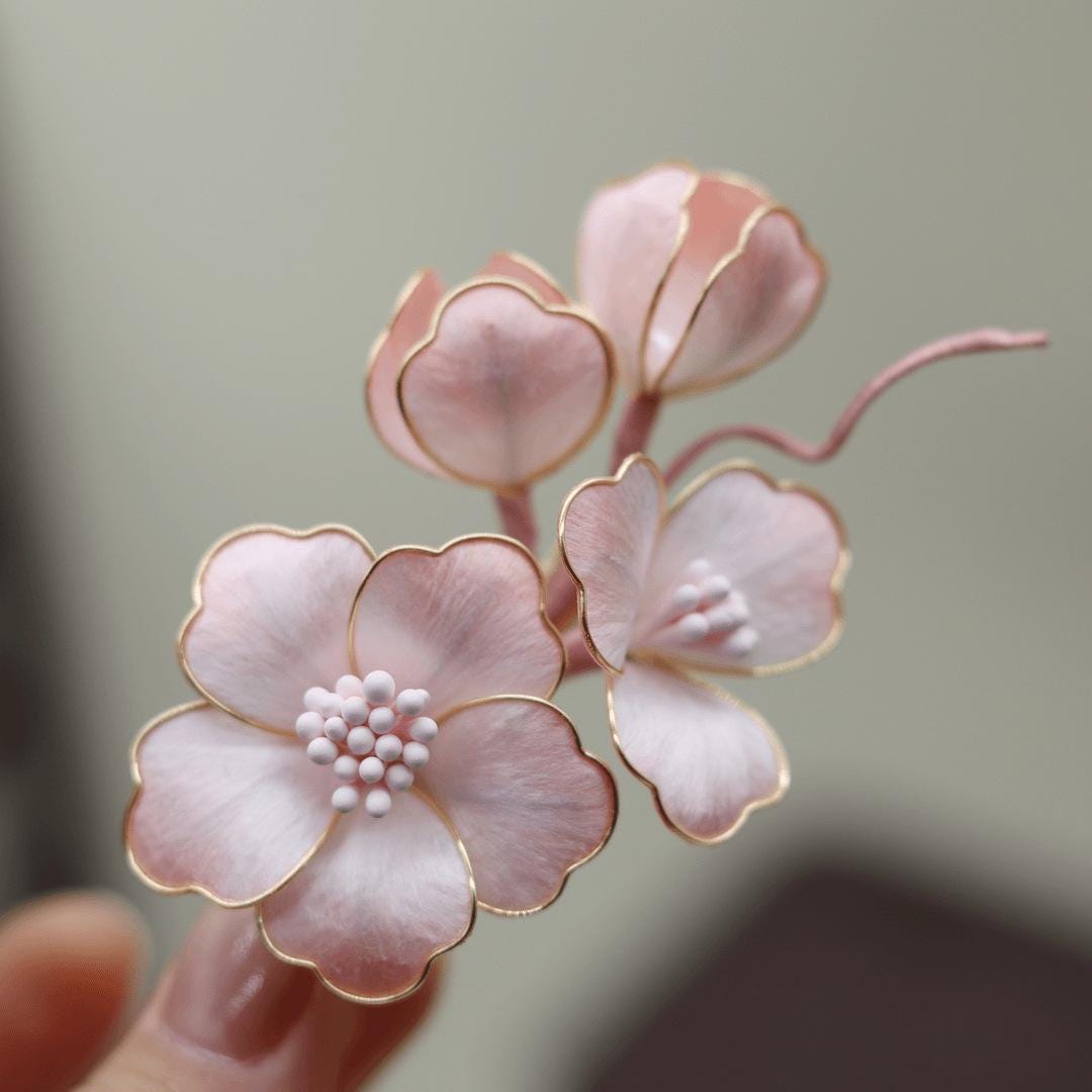 Silk Flower Hair Stick Handmade Tassel