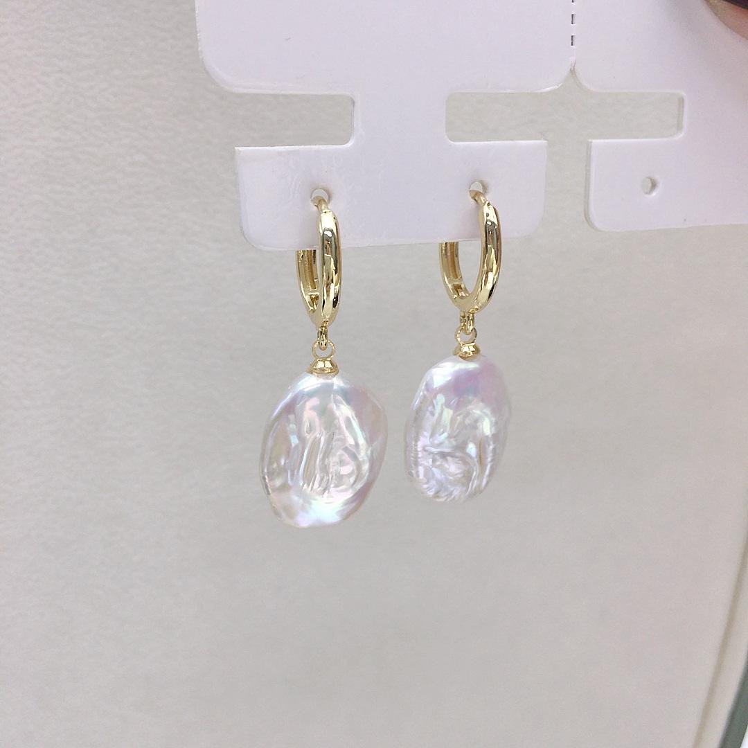 Handmade Turquoise Baroque Pearl Drop Earrings Vintage Gold Silver Bridal