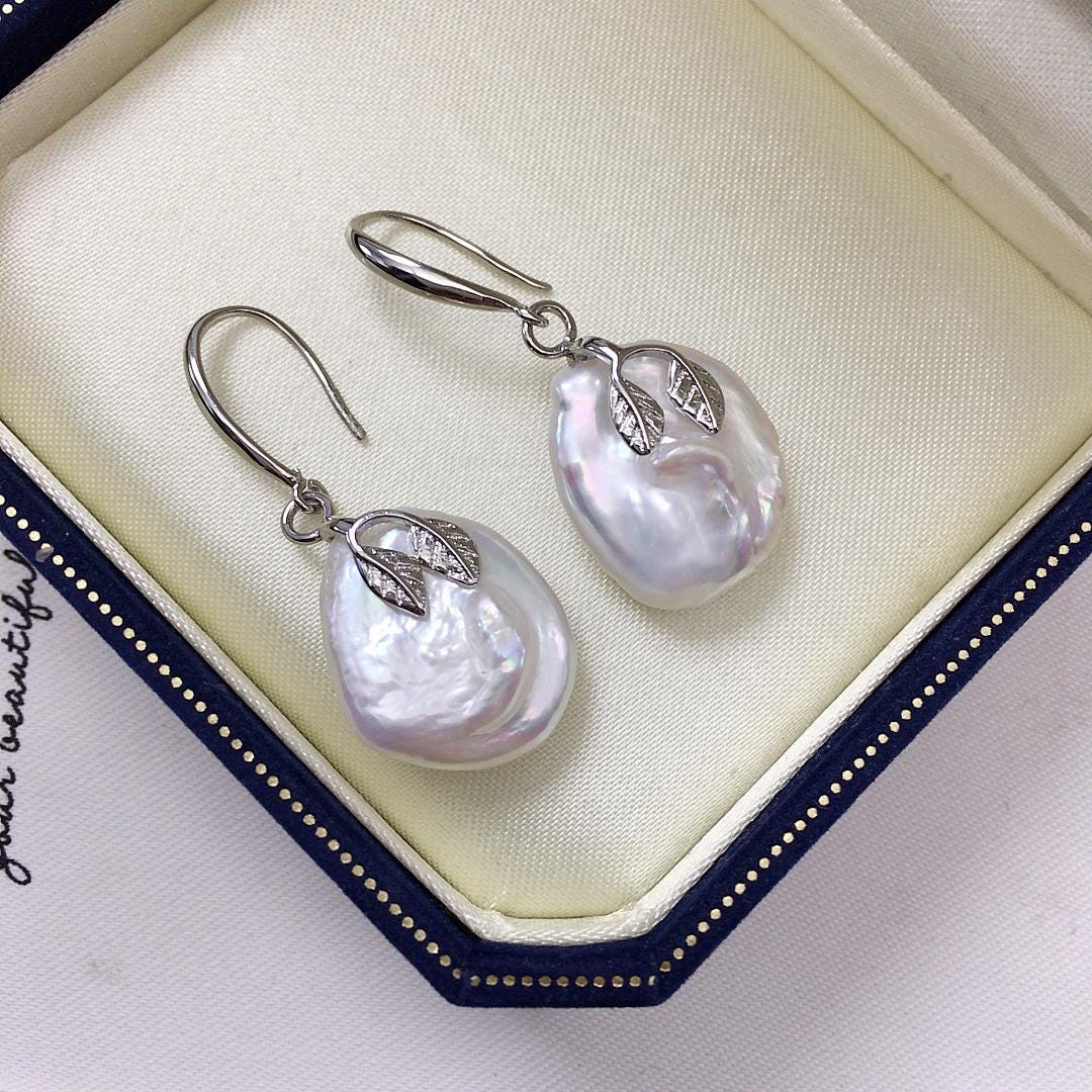 Handmade Turquoise Baroque Pearl Drop Earrings Vintage Gold Silver Bridal