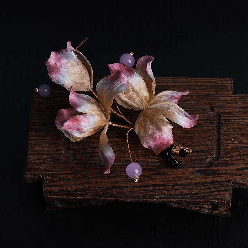 Handmade Silk Flower Hair Clip Traditional Chinese Hair Accessory