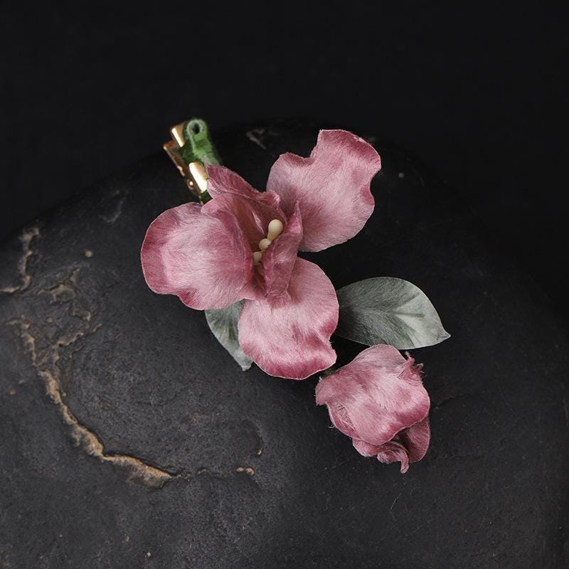 Handmade Silk Flower Hair Clip Traditional Chinese Hair Accessory