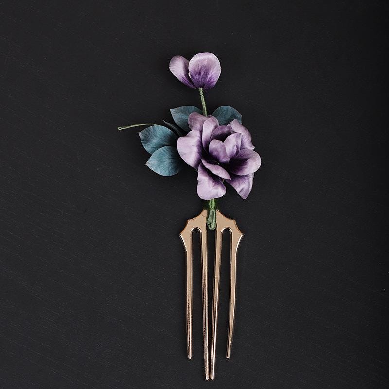 andmade Silk Flower Hair Accessory Pearls Hand Woven Leaves
