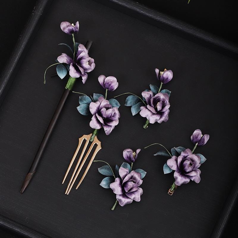andmade Silk Flower Hair Accessory Pearls Hand Woven Leaves